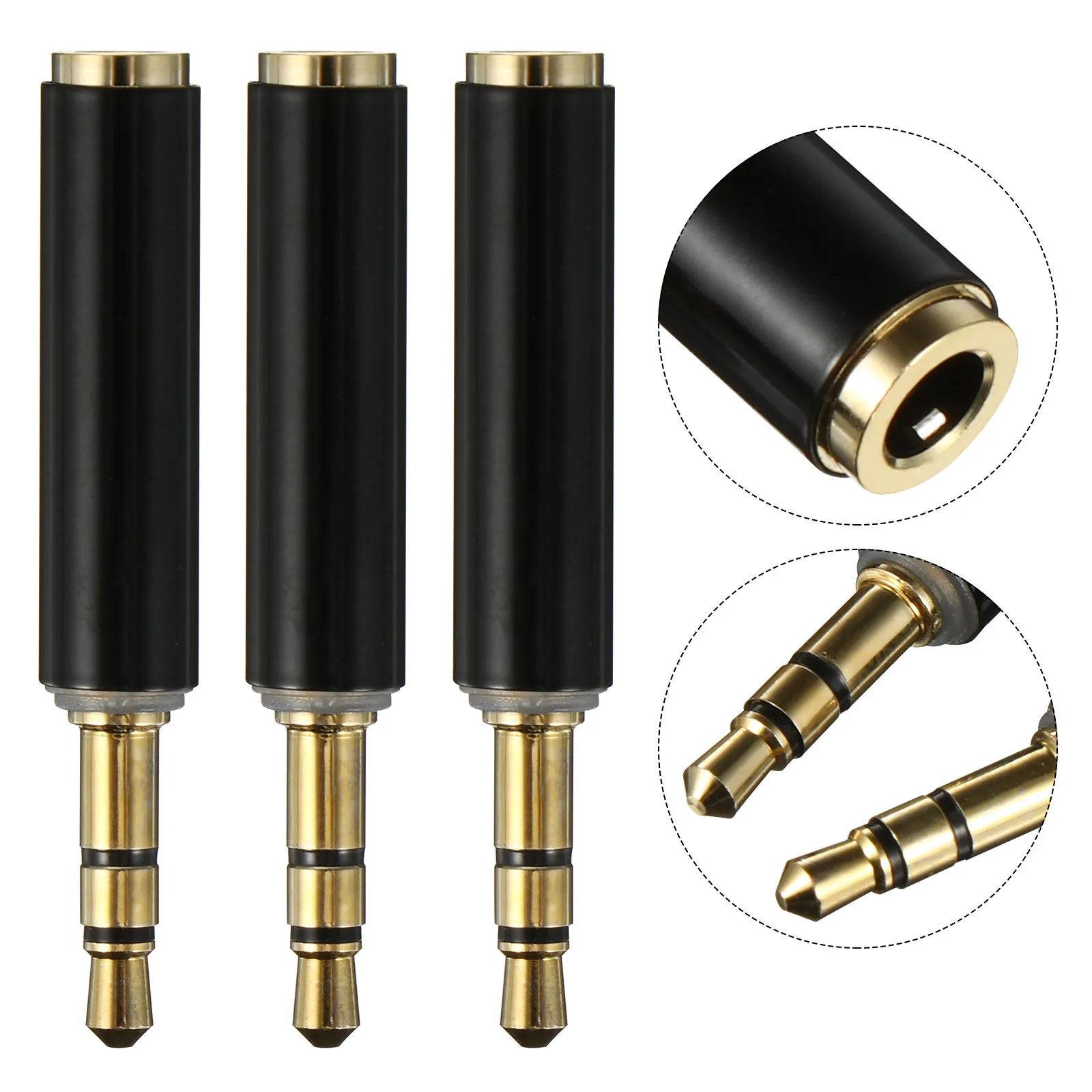 3Pcs 3.5mm to 3.5mm Stereo Audio Jack Adapter Pure Copper Gold Plated Headphone Jack Adapter for Smartphones Tablets Headsets
