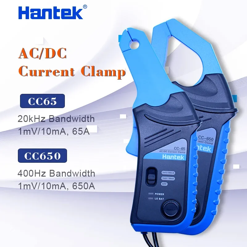 

Hantek AC/DC Current Clamp for oscilloscope CC-65 CC-650 20KHz/400Hz Bandwidth 1mV/10mA 65A/650A with BNC plug