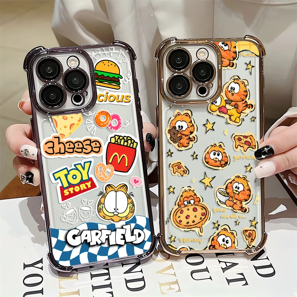 Cute G-Garfield-Cat Plating Phone Case For Samsung A37 A57 A07 A36 A16 A06 A35 A55 A25 A26 A05s A15 A54 A34 A24 A14 A05 A04 5G