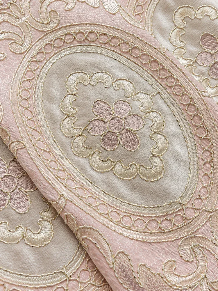 European Style Pink Thickened Chenille Embroidery Luxury Curtains for Living Room Bedroom Dining Tulle Blackout Window Elegant