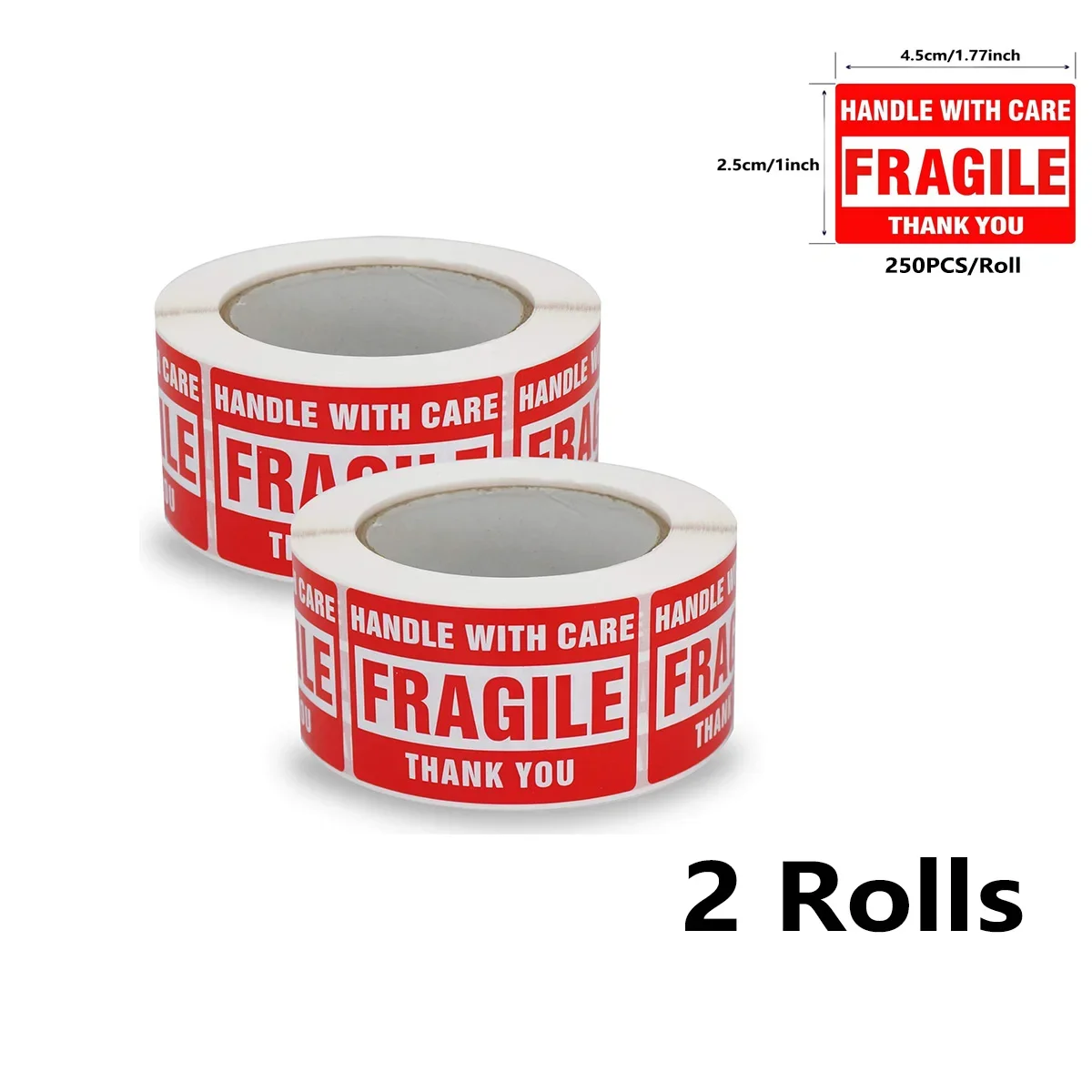 2 Rolls Fragile Glass Warning Stickers - Permanent Adhesive Handle With Care Labels for Shipping Packages