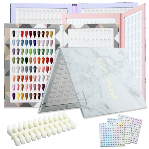 Imagen 2 del producto Libro de exhibición de puntas de uñas postizas, 160/180/216 colores, libro de almacenamiento de esmalte de uñas, libro de exhibición de estilos de uñas con 240 Uds. De herramientas para uñas postizas