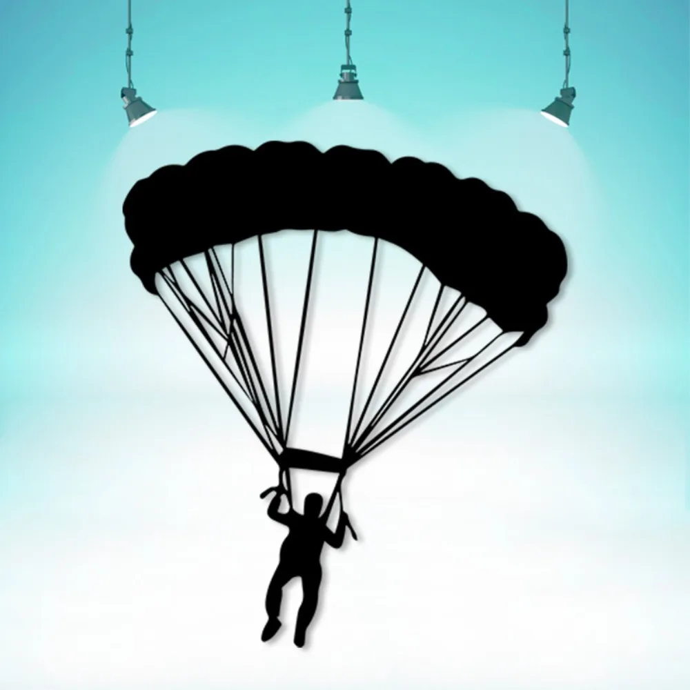 CIFBUY Retro Iron Wall Art Metal Parachute Silhouette Vintage Skydiver Decor Indoor Outdoor Living Room Adventure Theme