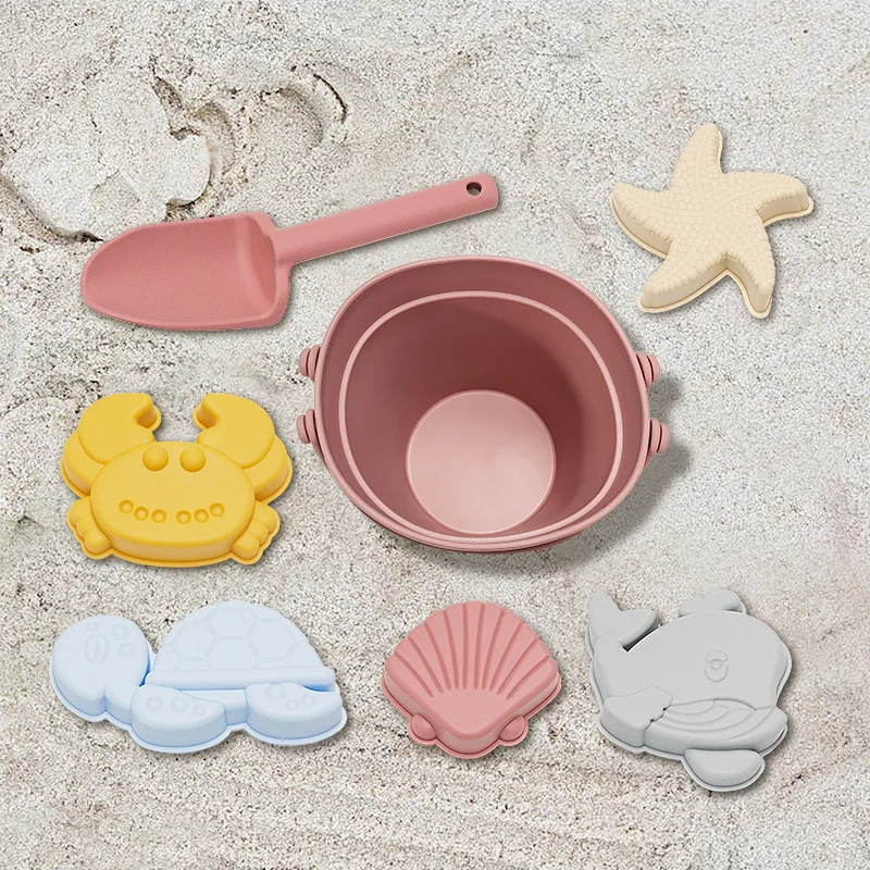 Silicone Beach Sandbox, pá ao ar livre, balde de água, chaleira, bandeja de areia, modelos animais Seaside Snowland Brinquedos para crianças,