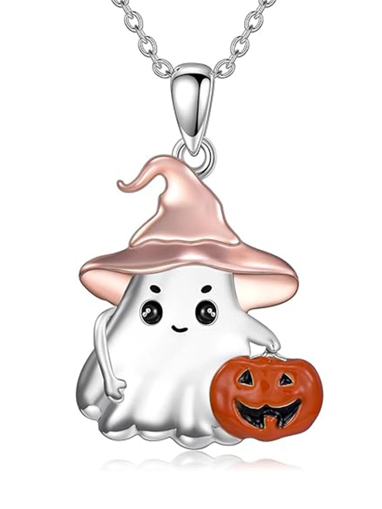 

Gothic Dark Witch Pendant S925 Silver Pumpkin Ghost Necklace, Unique Halloween Jewelry Gift for Friends, Stylish Party Accessory