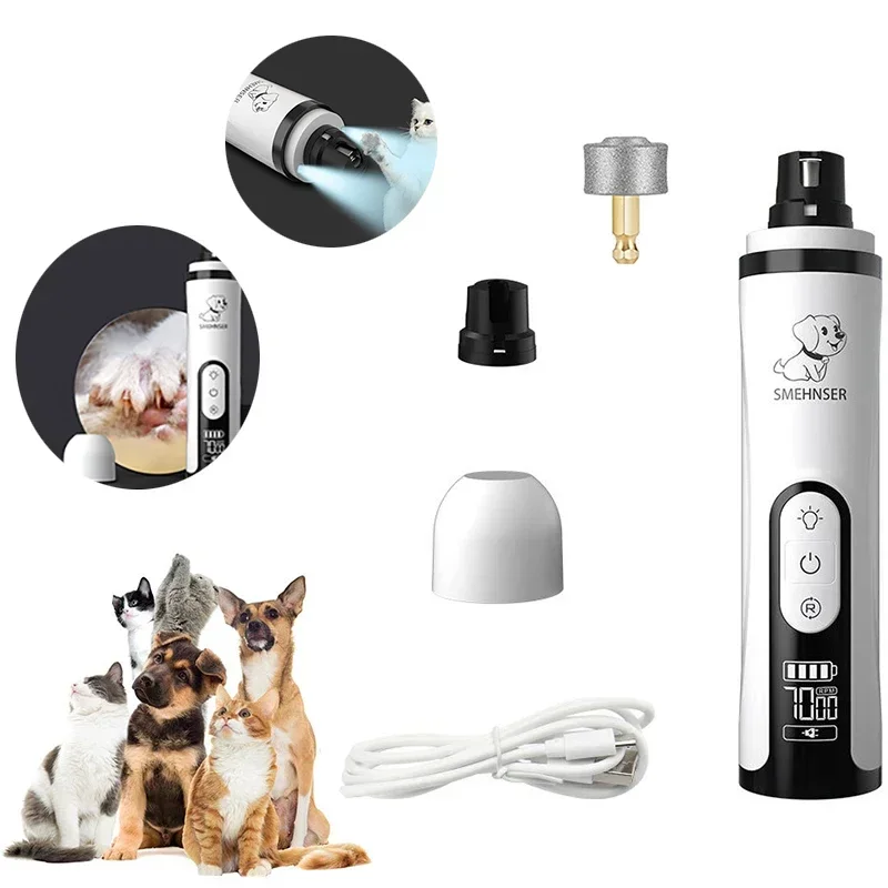 Electric Pet Nail Grinder With LED Light Cat Dogs Nail Clippers USB Rechargeable Paws Nail Cutter Pet Grooming Trimmer Supplies