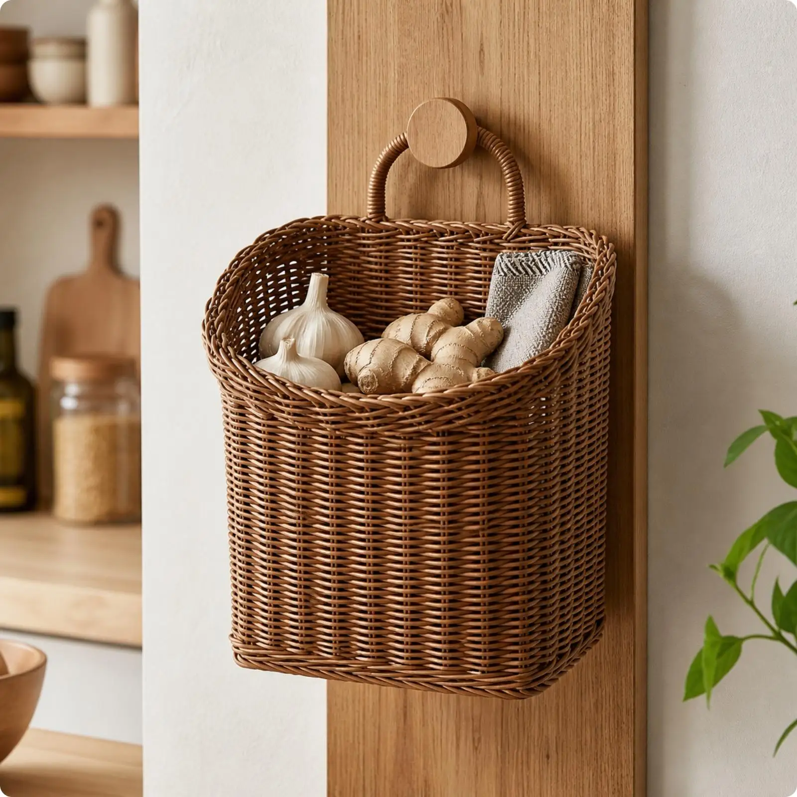 Plastic Wall Basket for Organizing Small Items with Arch Handle for Kitchen Counter Space Saving