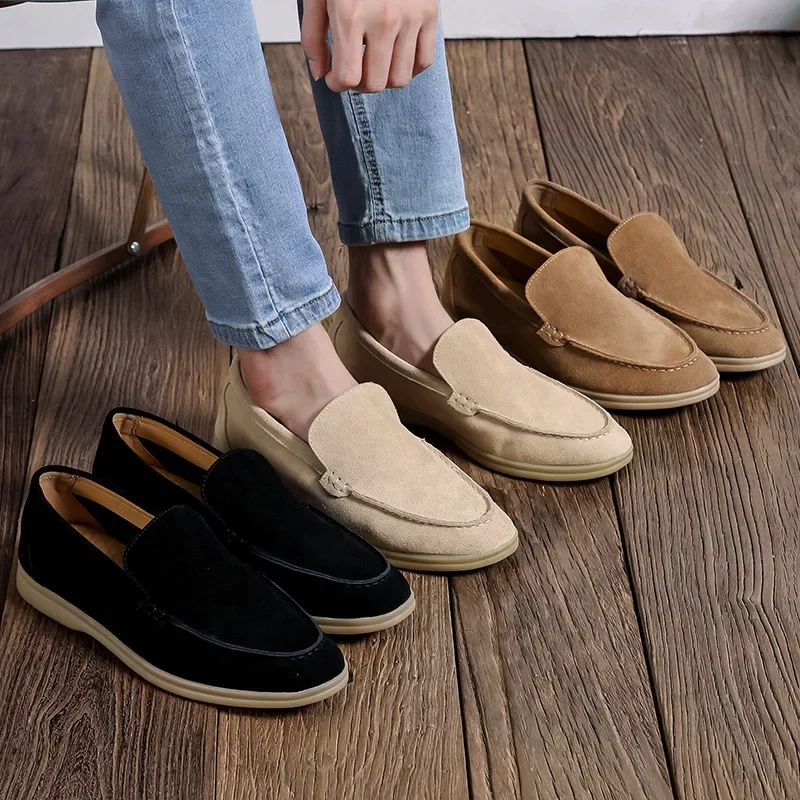

PopMen's Casual Shoes Cow Suede Genuine Leather Men Classic British Style Loafers Moccasins Mens Light Comfortable Driving Flats