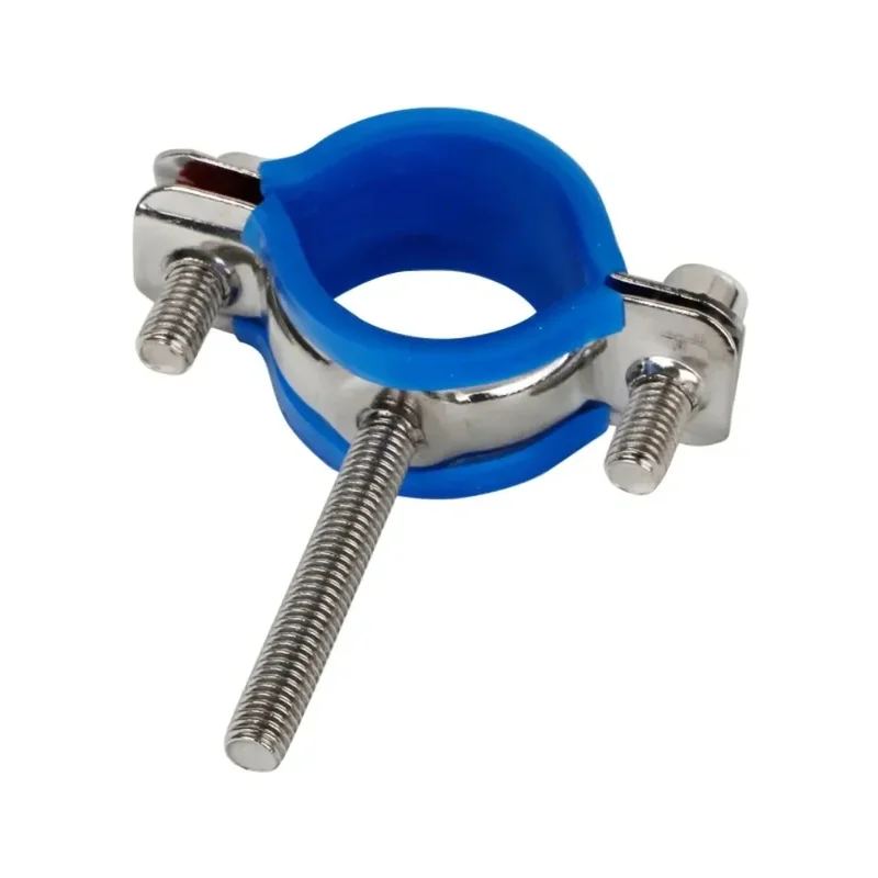 304 Stainless Steel Pipe Hanger Bracket Clamp Blue Case Support Clip M8 Screw Rod 50mm