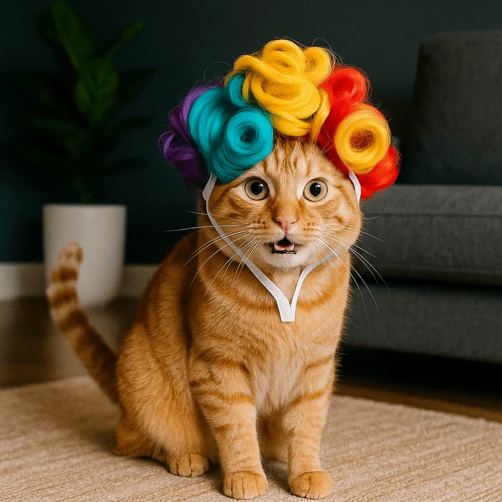 

Colorful Pet Costume Wig Cute Adorable Pet Cosplay Wig Adjustable Decorative Pet Wavy Curly Wig for Party Dress Up