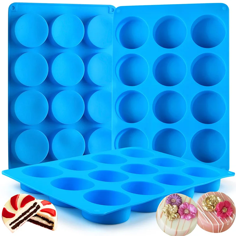 Oreo Cookie Chocolate Silicone Mold 12-Cavity Round Cylinder Chocolate Molds Candy Silicone Baking Moulds for Mini Cakes Jelly