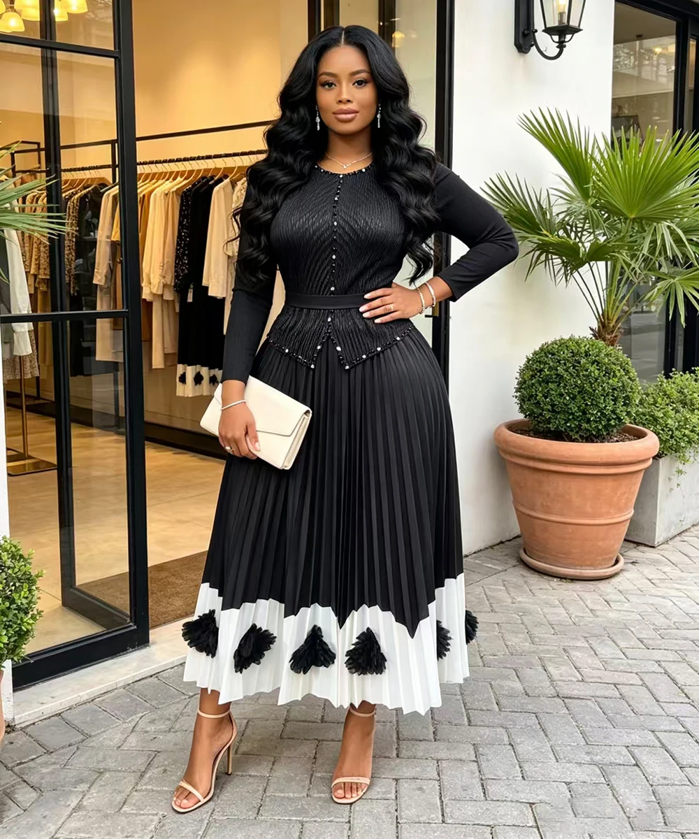 Evening Dress Africa Clothing Traditional African Dresses for Woman Dashiki Robe Africaine Pleated Elegant feminine Dresses