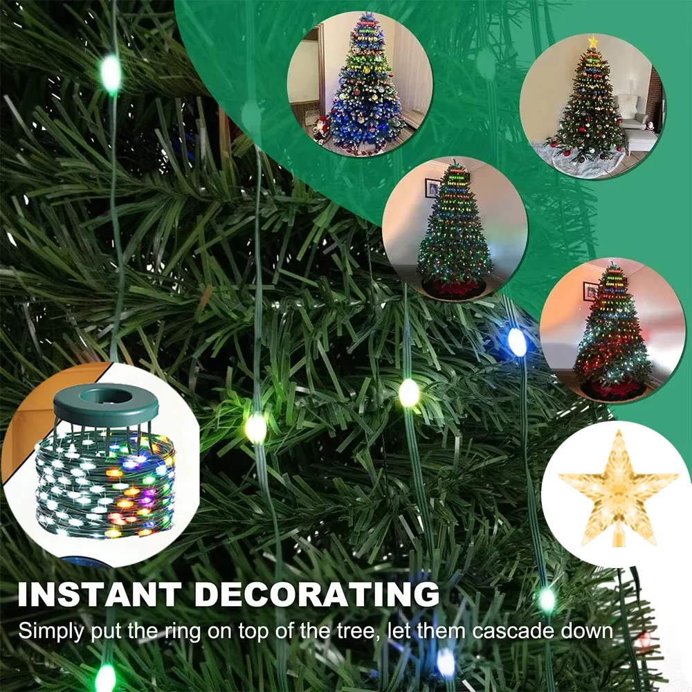 أضواء شجرة عيد الميلاد 400 LED 2.1 متر أوضاع إضاءة متعددة، زينة عيد الميلاد القابلة للتعتيم والتي يمكن التحكم فيها بمؤقتًا ومقاومة للماء (متعددة المساعدة) #5