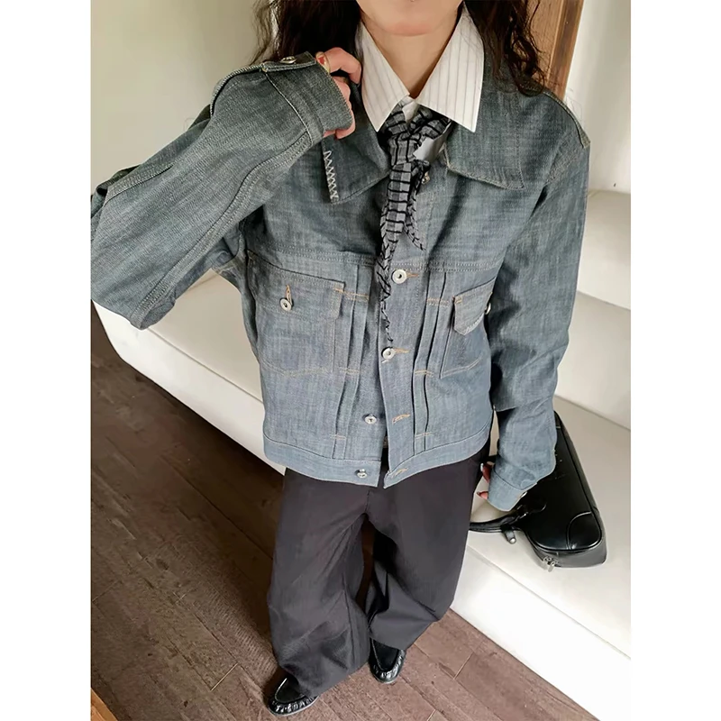 YIBASHU Autumn Winter Women Embroidery Denim Jacket Y2k High Street American Retro 2000s Crop Jacket Cowboy Outwear Tide Punk