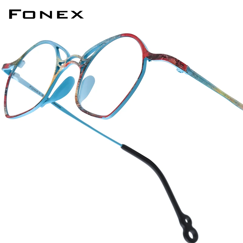 FONEX Pure Titanium Eyeglasses Frame Women Brand Design Retro