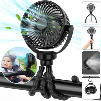 Portable USB Rechargeable Fan with Tripod Clip, Mini Stroller Fan for Baby,Summer Air Cooler,Handheld Hanging Desk,for Camping