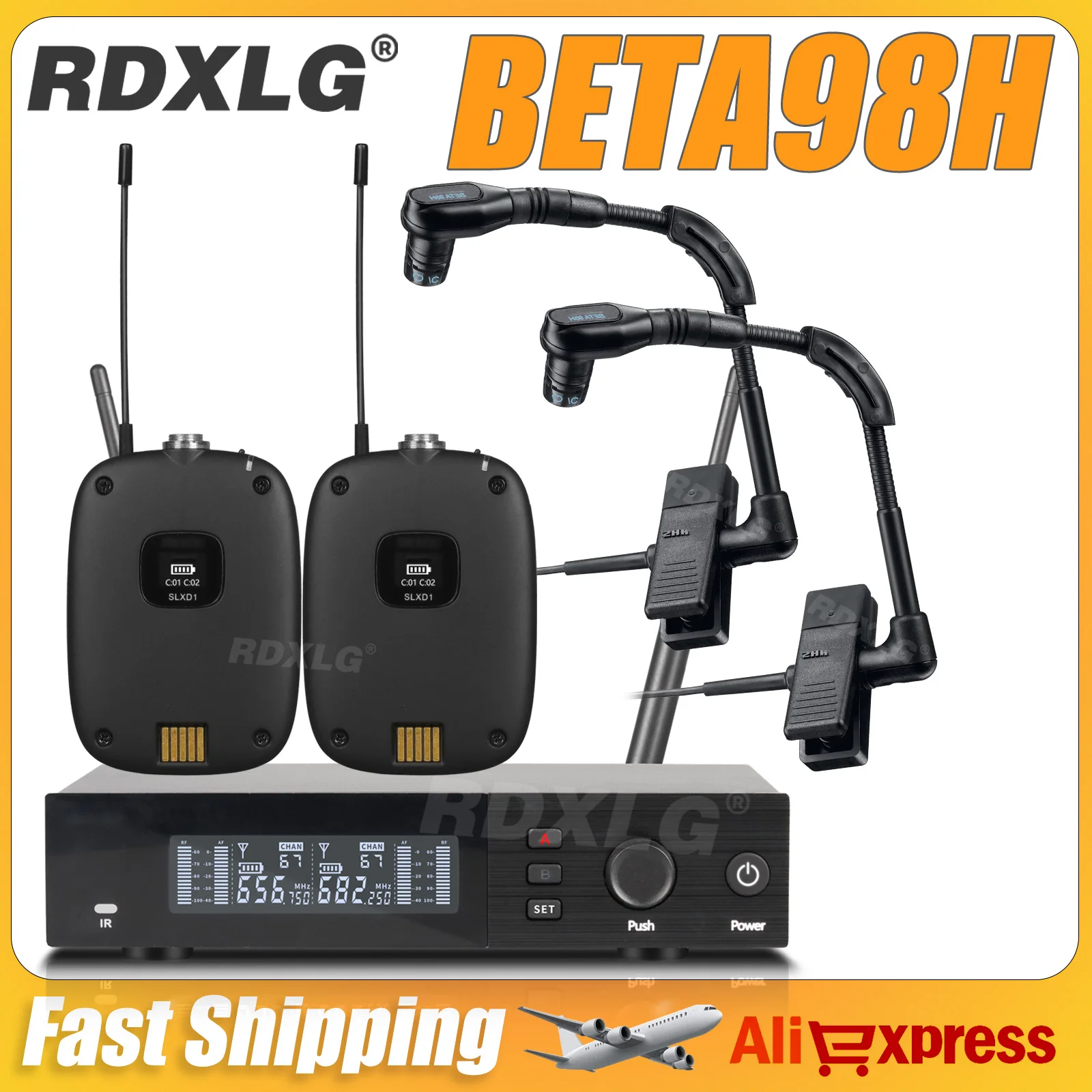 أعلى جودة! SLXD4/BETA98H أدوات لاسلكية احترافية ميكروفون الساكسفون SLXD2 UHF ثنائي القناة، ميكروفون قرع نحاسي