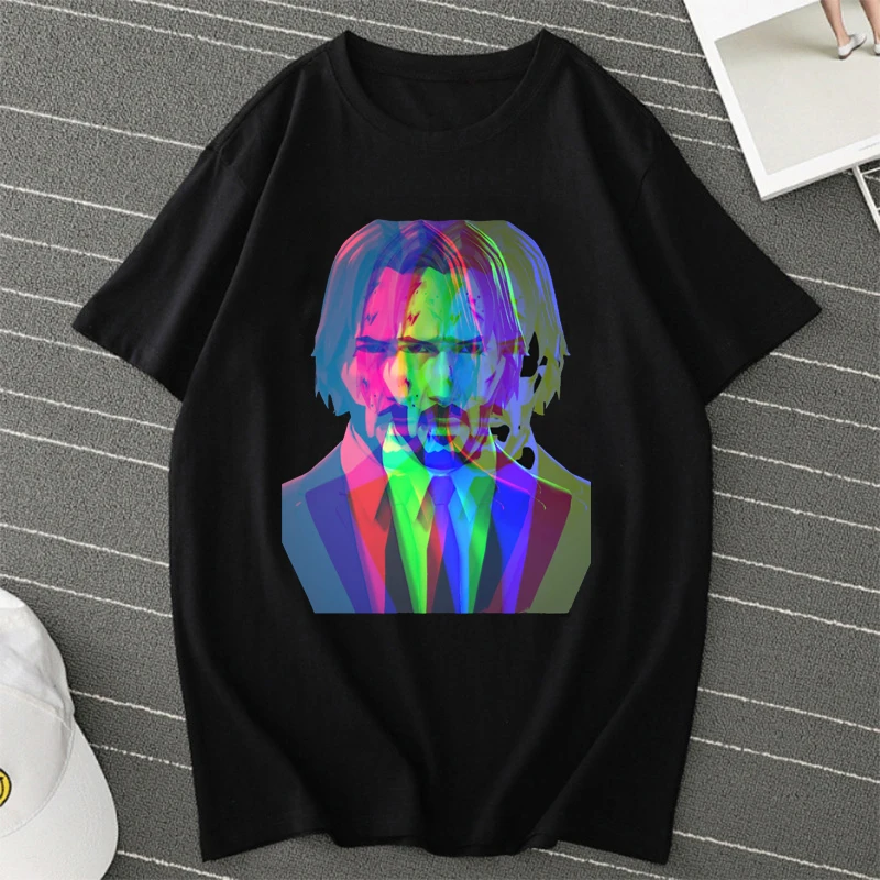 Fashion Black and White John Wick Printed T Shirt Men O Neck Movie Shirt Revenge Assassin Short Sleeve Tee Gift Idea Clothes