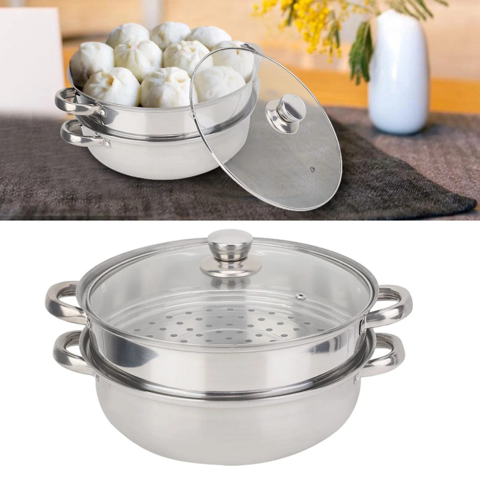 Stainless Steel Cookware 27cm/11in 2-Layer Steamer Pot Cooker Double Boiler Soup Steaming Pot