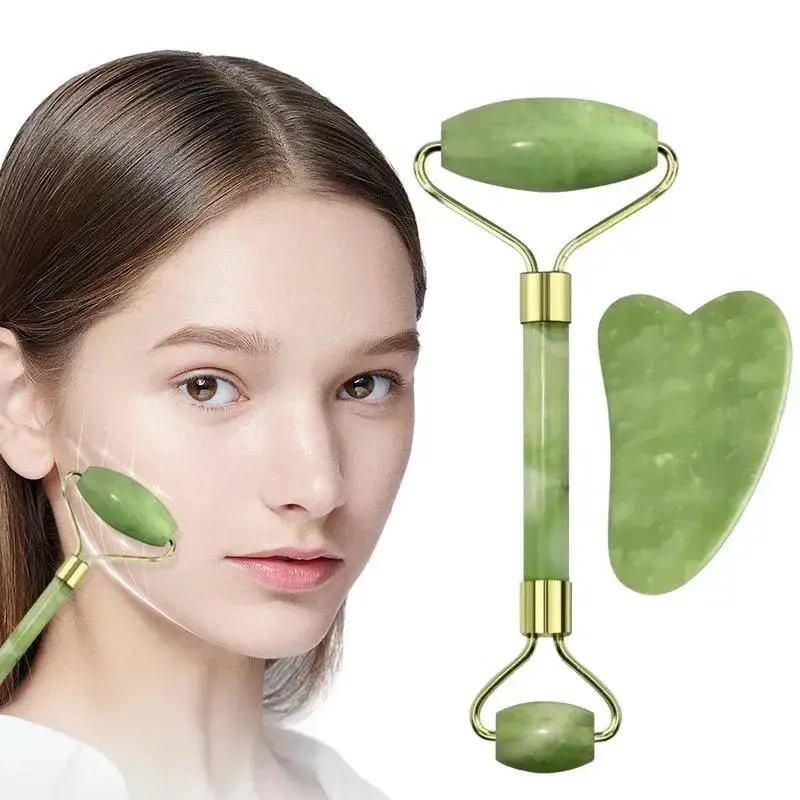 2 Piece Set of Double Head Facial Rollers & Gua Sha - Heart Shaped Scraper, Portable Body Massage Tool, Face Roller Set