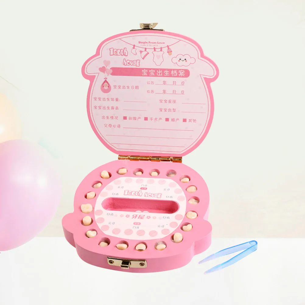 Creative Baby Teeth Box Wooden Pink Lanugo Deciduous Teeth Keepsake Storage Organizer Gift for Baby Dental Souvenir Save Box