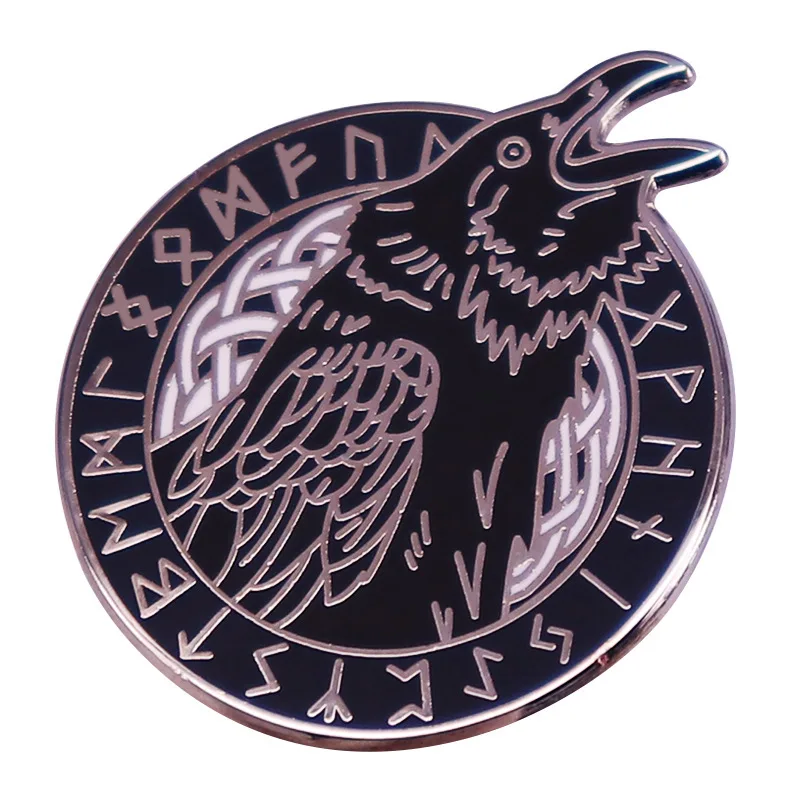 1pc Viking Raven Rune Enamel Pin - Norse Mythology Design, Celtic Knot Mystical Style for Daily Wear & Pagan Gifts