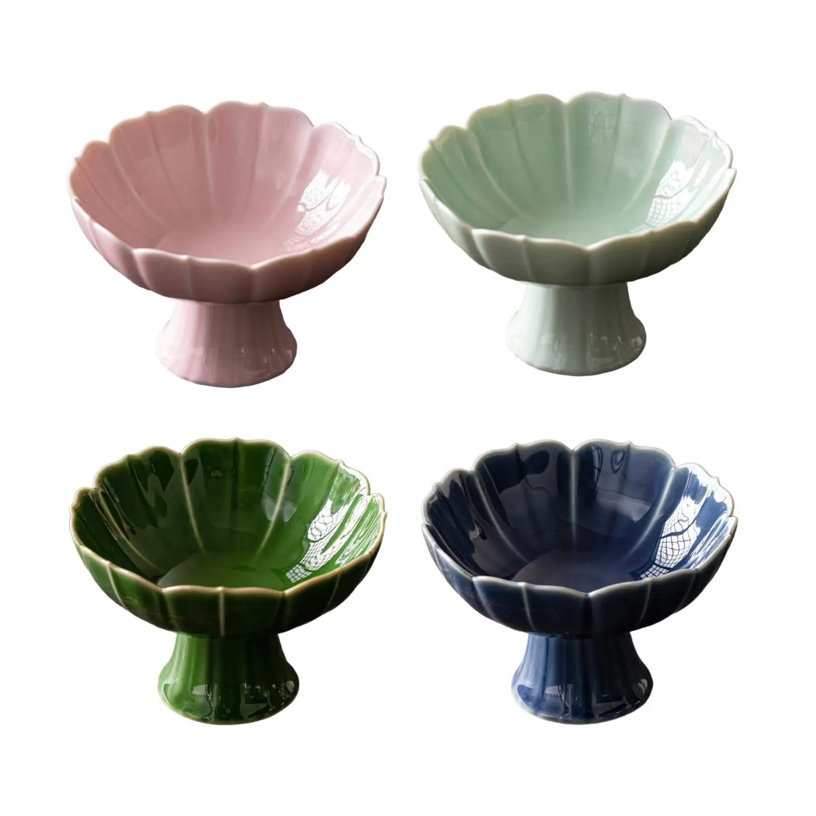 Ceramic Footed Bowl Decorative Bowl Multifunctional Lotus Shaped Dessert Cake Serving Bowl for Kitchen Home Living Room