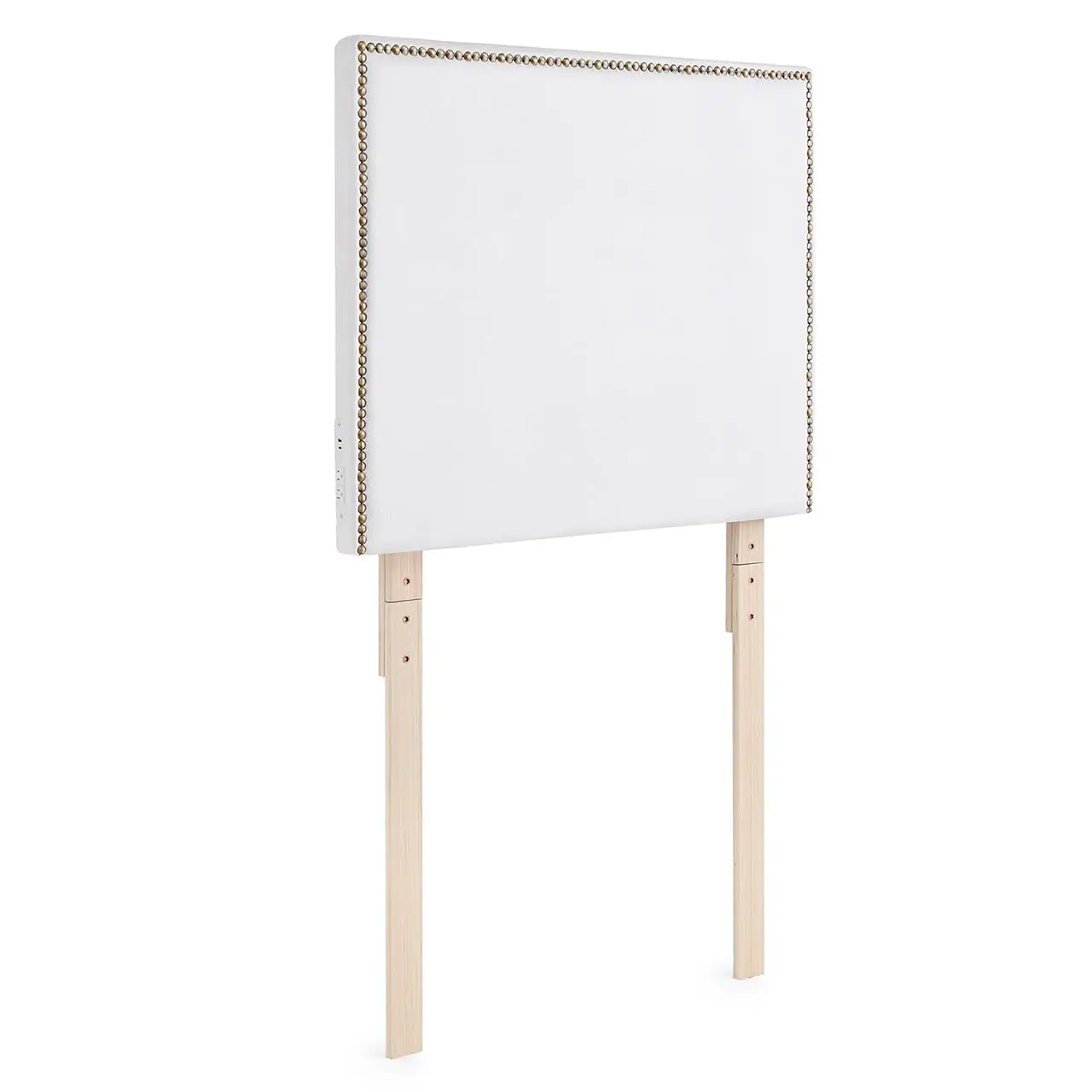 White Rivet Frame Headboard with Left Side Outlet & Legs for College Dorm Room Bed, Customized