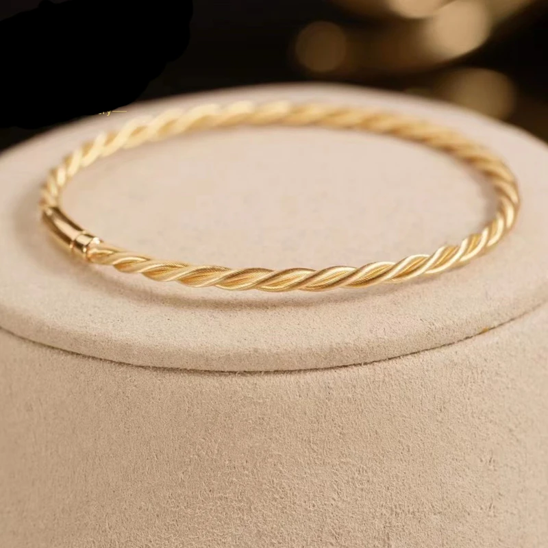 

New 18K Yellow Gold Bangle AU750 Gold Rope Bangle Women Bangle