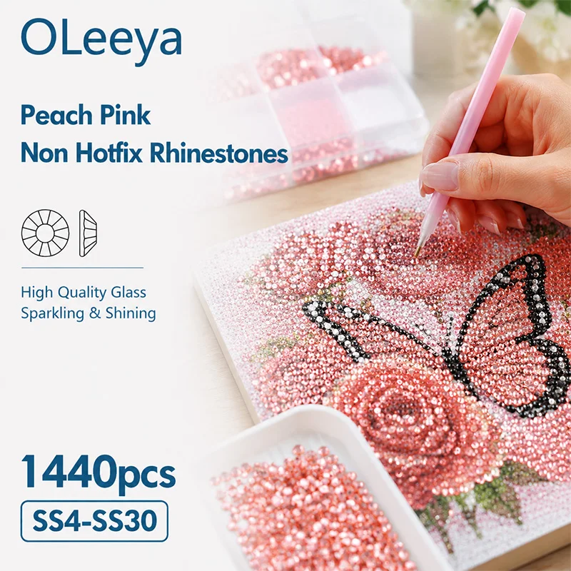 OLeeya Peach Pink SS4-SS30 Glass Rhinestones Crystal Flatback Glitter Strass Stones For DIY Crafts Nail Art Decorations