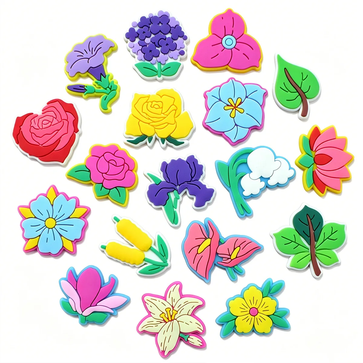 18pcs New model Cartoon colorful flowers DIY accessories PVC Praise Shoe charmas clow for clogs Slides Gift Idea Easy to install