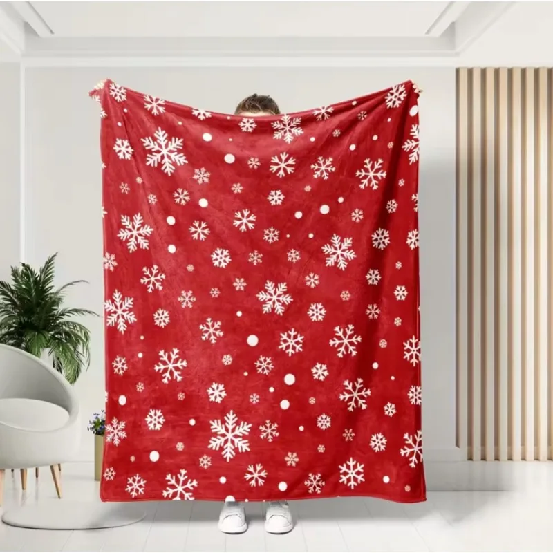 Weihnachtsdecke, rot, weiß, Schneeflocke, weiches Flanell, warm, gemütlich, Weihnachtsmuster, Heimdekoration, Sofa, Couch, Wohnzimmer, festliches Weihnachtsgeschenk