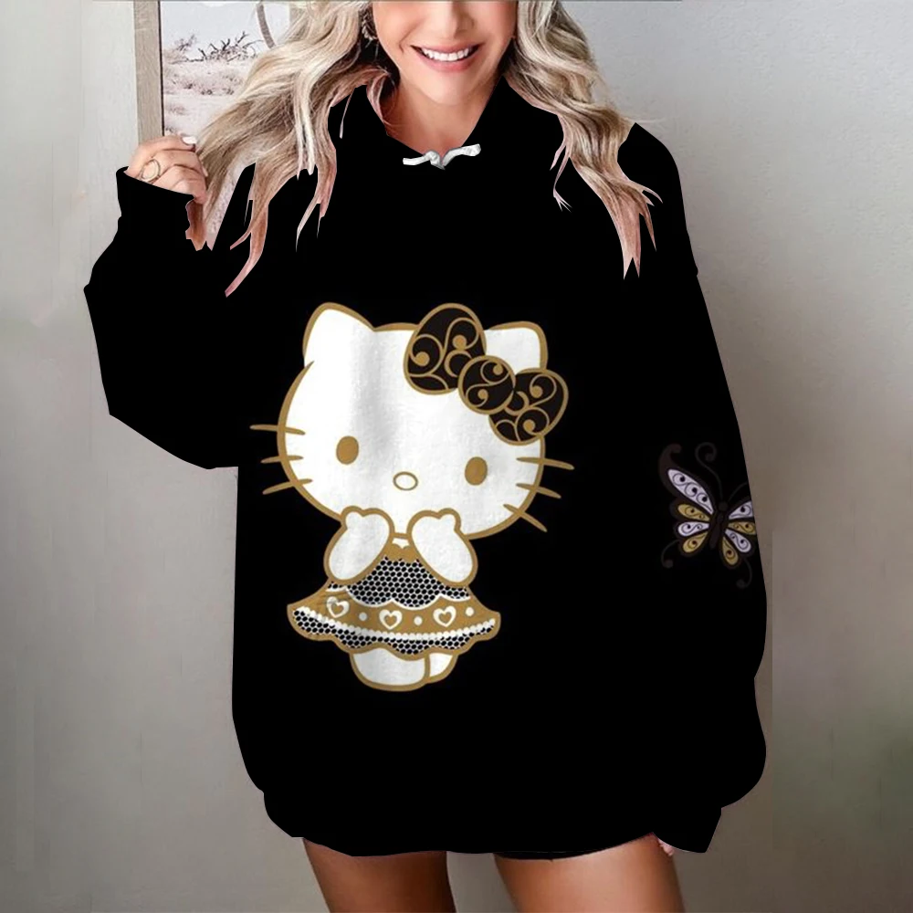 2024 Cute Hello Kitty print Hoodie Fashion Women Harajuku Kawaii Hoodies Unisex Christmas Sweatshirt Vintage Casual Hoody