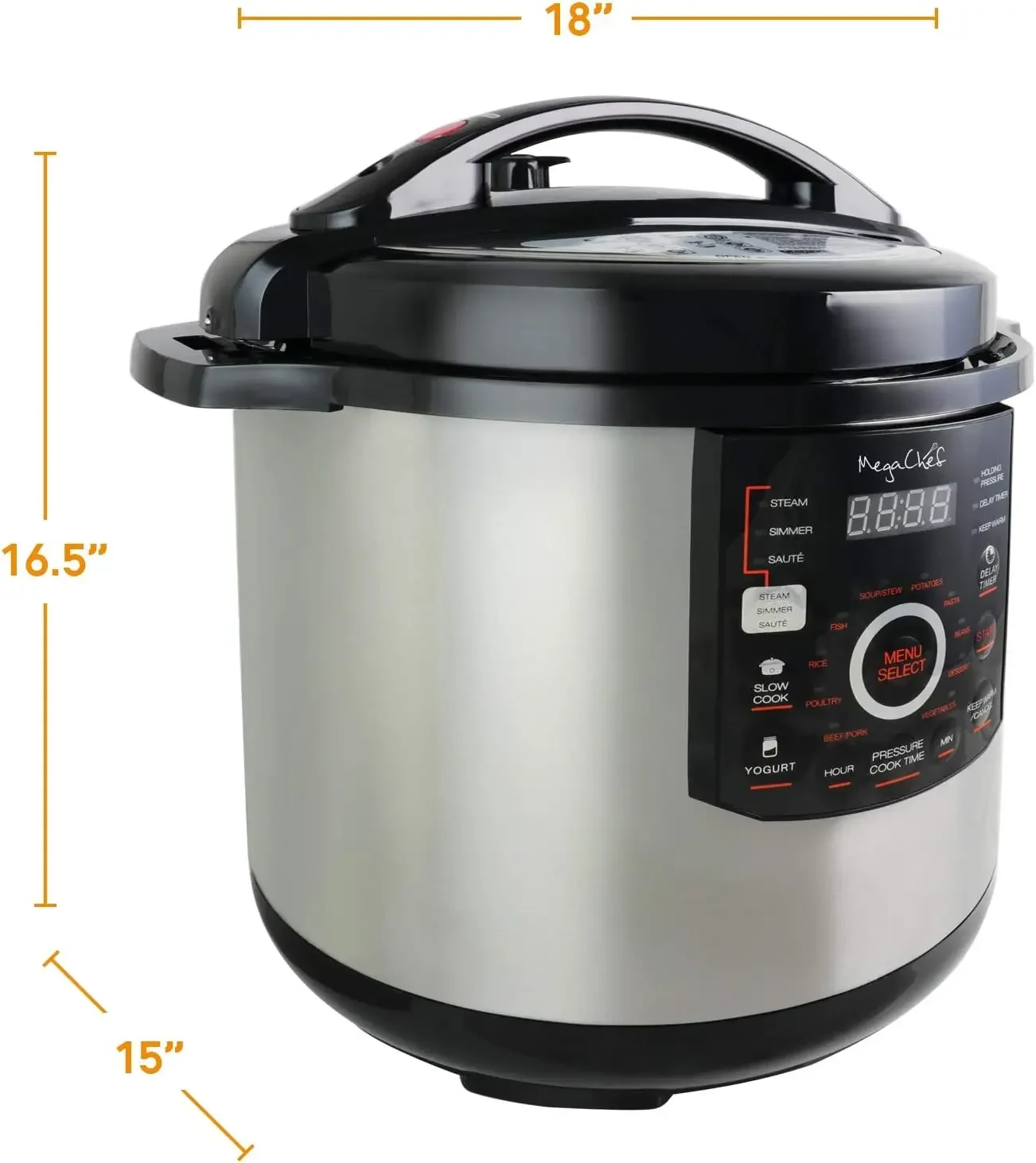 12 Quart Digital Pressure Cooker with 15 Preset Options and Glass Lid, Silver