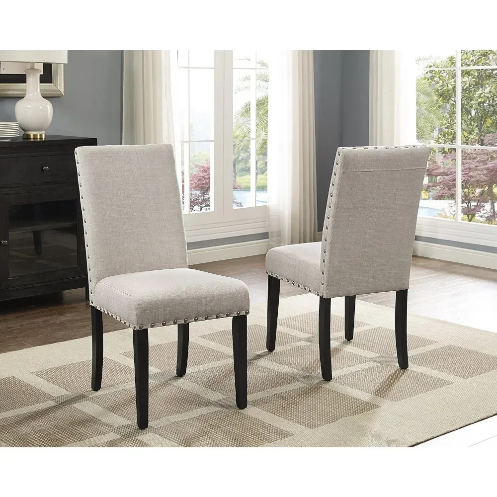 

Biony Tan Fabric Chairs with Nailhead Trim, Set of 2