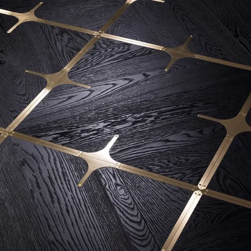 Custom FSC Metal Inlay Parquet Flooring Brass Inlay Oak Engineered Flooring ENF Waterproof Click for Villa