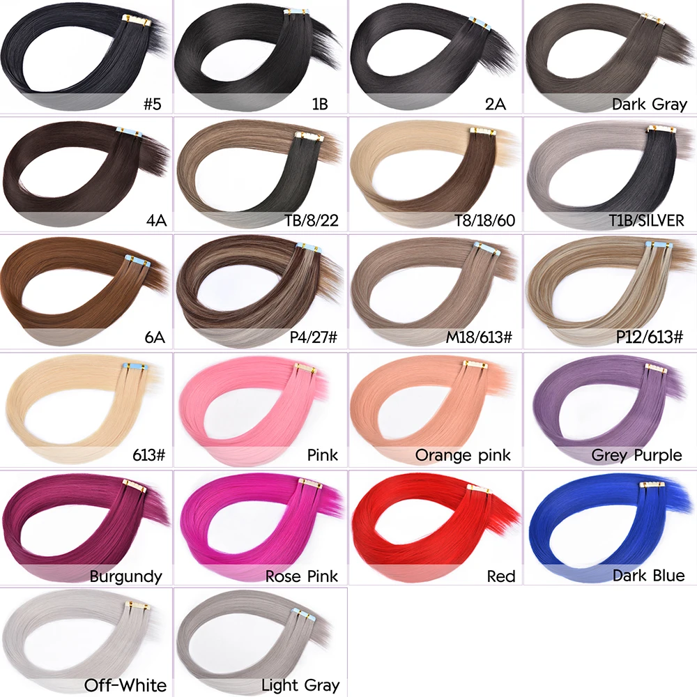 Cinta sintética en extensiones de cabello, Mini cinta de pelo liso, cinta adhesiva Invisible de color en extensión de cabello, 10 unidades por paquete