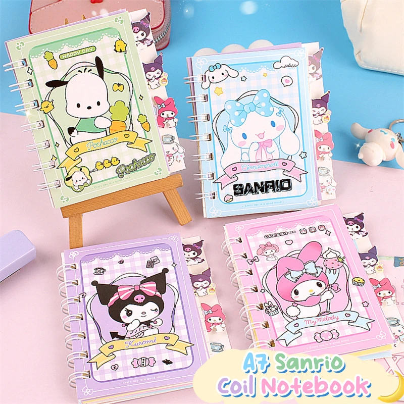 Sanrio-Olá Kitty Cinnamonroll Notebook, Kuromi My Melody Coil Notepads, Planejador Diário, Livro de Linha, A7