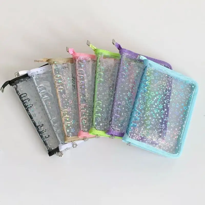 1Pcs A5 Laser Star Zipper Binder Collect Book Refill Organizer Stationery DIY Journal Dairy Transparent Kpop Idol Photo Album