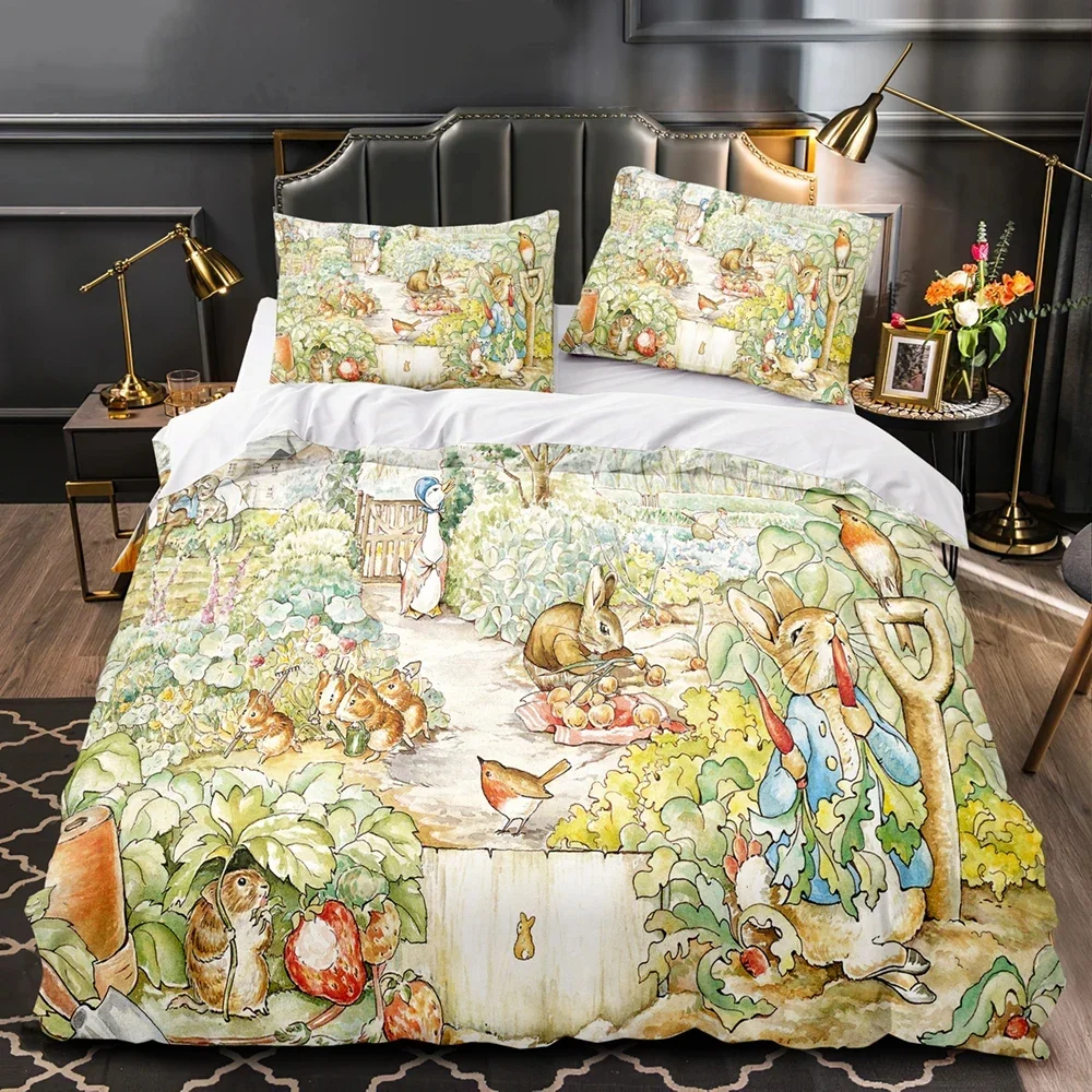 Cartoon Peter Rabbit Bedding Set Duvet Cover Bed Set Quilt Cover Pillowcase Comforter king Queen Size Boys Adult Bedding Set