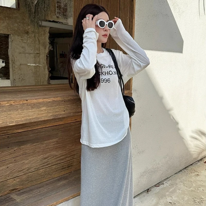 2025 النمط الأمريكي كم طويل أبيض الحماية من الشمس التستر تي شيرت المرأة الصيف وصول جديد رقيقة ألياف البوليستر كم كامل #4