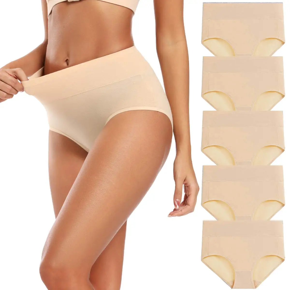 

5pcs Women's Cotton Underwear High Waisted Full Coverage Ladies Panties