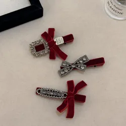 Elegant New Year Red Hairpin Hair Accessories High-Grade Velvet Hairpin Rhinestone Duckbill Clip Side Clip Bang Clip Hairpin