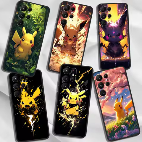 P-Pikachus L-Lightnings Cartoon For Samsung Galaxy S24 S23 S22 S21 S20 FE S10 S10E Plus Ultra Pro Lite 5G Black Cover