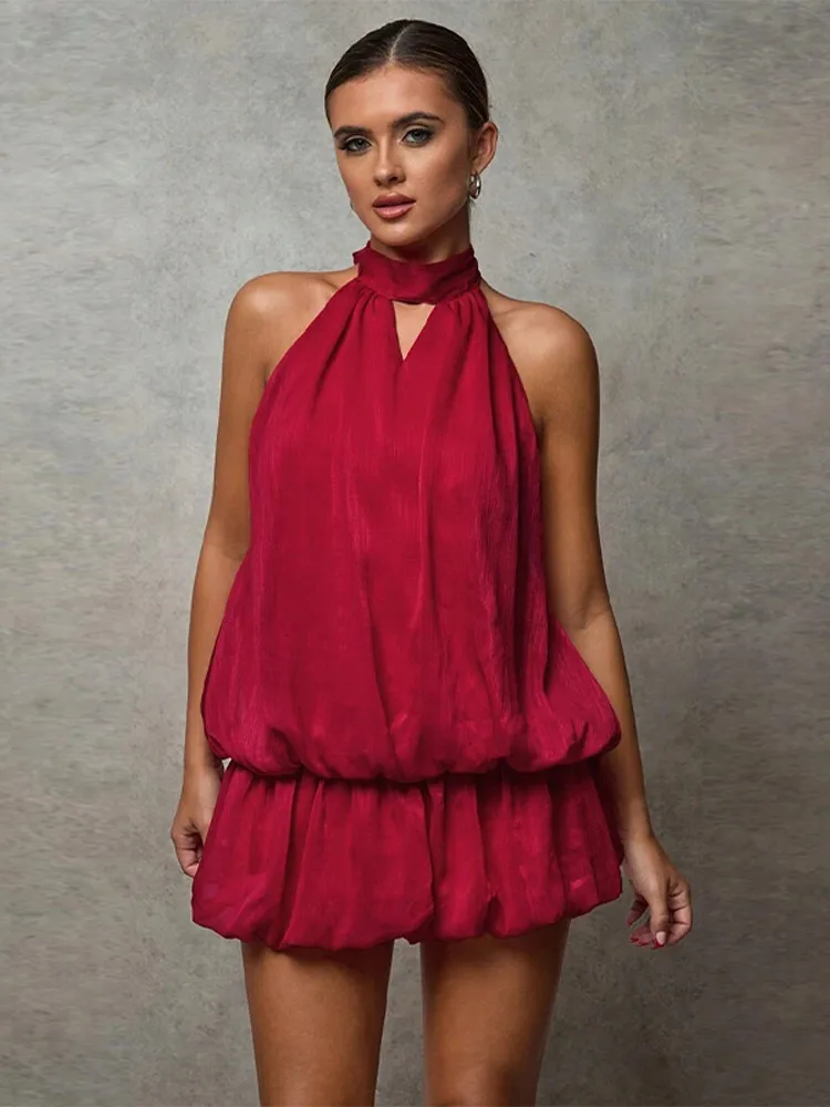 

Fashion Women's Halter Mini Camisole Dress With Backless Sleeveless Ball Gown Dresses 2025 Summer Female Elegant Party Clothing