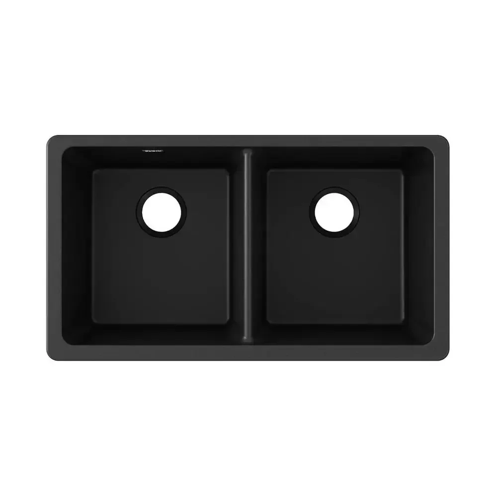 Undermount Double Bowl Quartz Sink Black 33