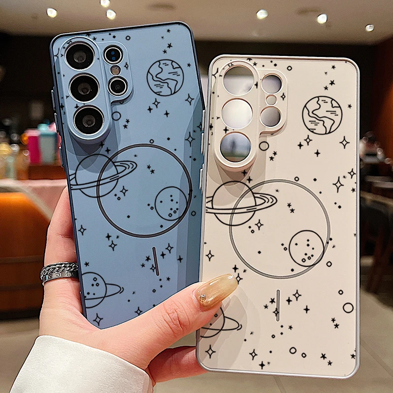 Niedliches Planetenmuster Magnetische Handyhülle für Samsung Galaxy S25 S26 Ultra Edge S24 S23 FE A57 A17 A56 A37 A16 A55 A36 A55 Cover