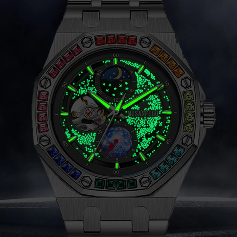 MUSANFIGO Original Men\'s Watch Waterproof Multi functional Fully Automatic Mechanical Watch Moon Phase Star Ocean Watch