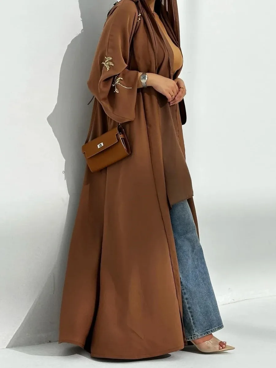 Eid Muslim Open Dress Women Abaya Embroidery Sequins Muslim Cardigan Vestidos Party Caftan Jalabiya Ramadan Dubai Arab Robe 2025