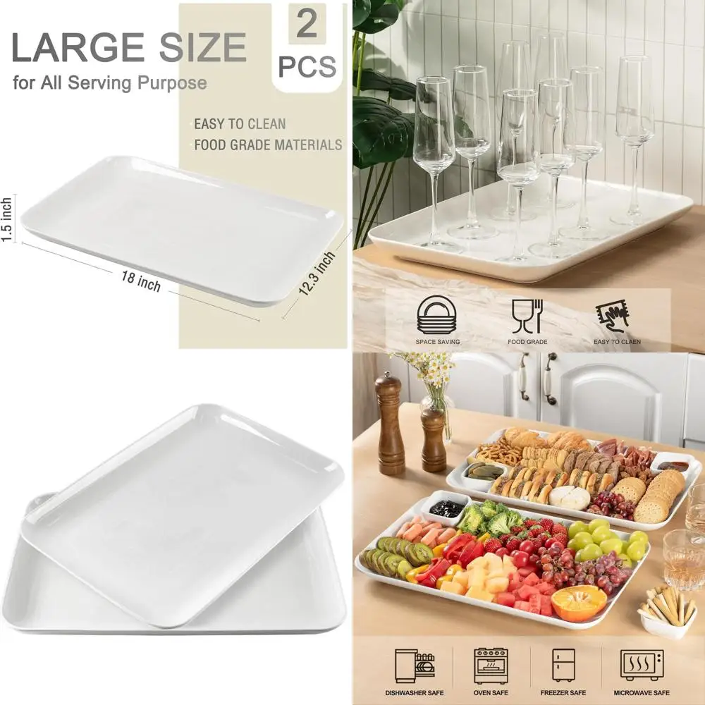 

Pair of 18 x 12.3 White Serving Platters, Perfect for Parties, Food Presentation, and Weddings